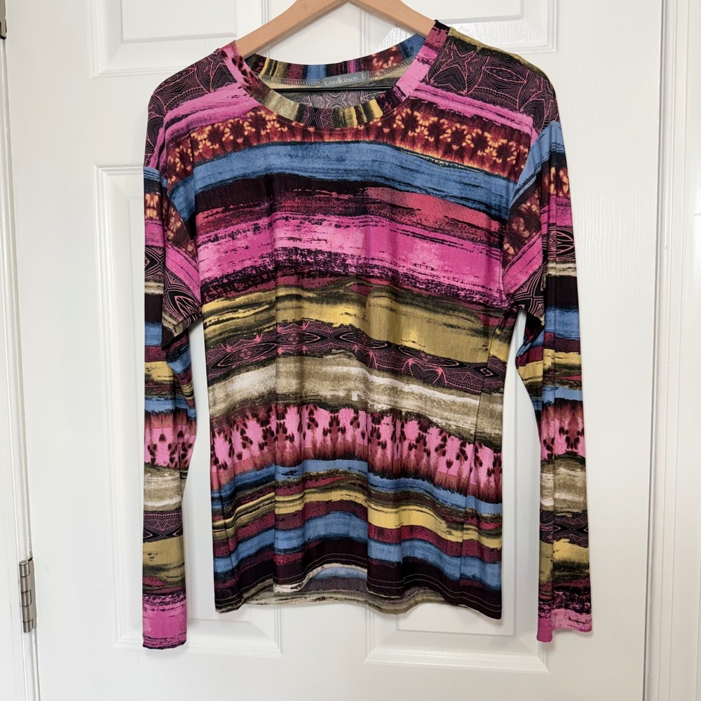 Lordkitsch Womens Abstract Stripe Long Sleeve Top Colorful Sz 1 Made in Israel